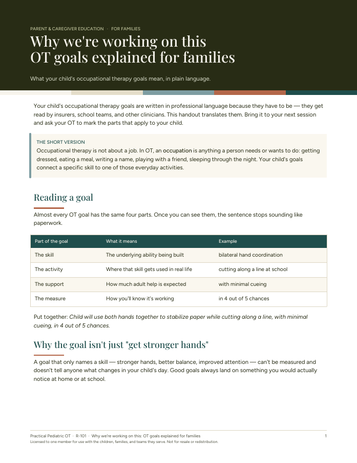 OT goals explained for families, page one