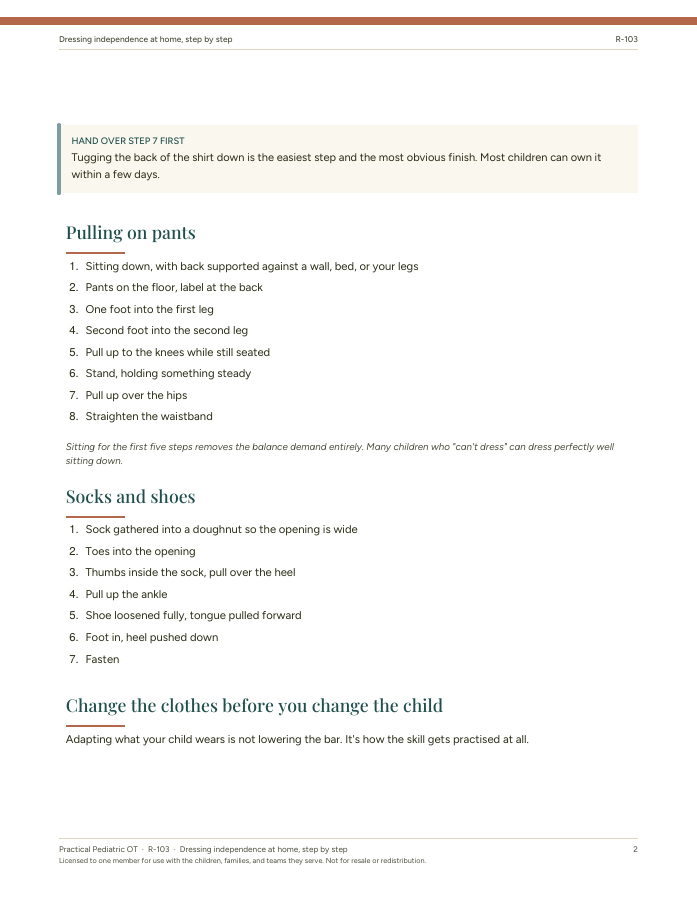 Dressing independence guide, page two