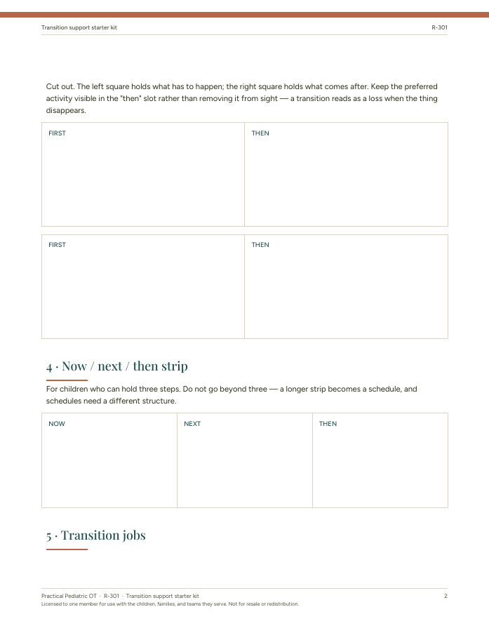 Transition support kit, first and then boards